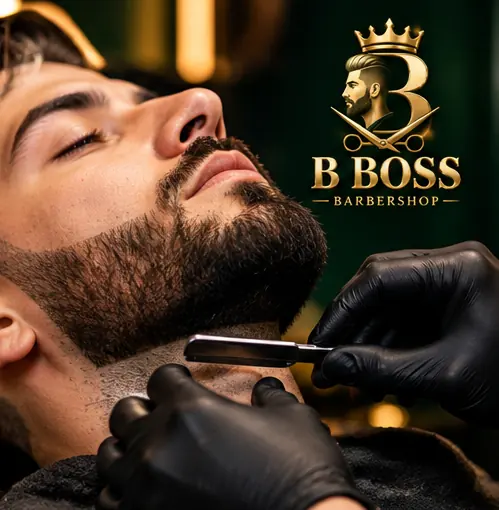 Straight-razor beard line-up on a relaxed client